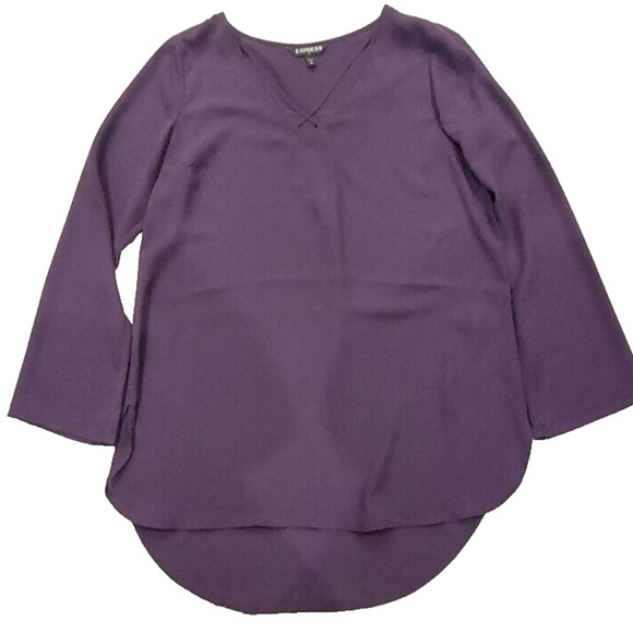 Express Womens Tunic Top Sz M Plum Crisscross Front Longsleeve Blouse‎ - Picture 5 of 8